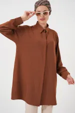Women's Long Shirt Tunic 5945 - Tan Women's Long Shirt Tunic 5945 - Tan