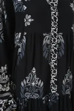 Robe hijab à motifs authentiques 2423 - Noir 11 Robe hijab à motifs authentiques 2423 - Noir 11
