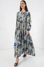 Women's Patterned Long Hijab Dress 2585 - Dark Gray