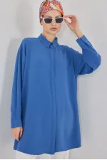 Women's Long Shirt Tunic 5945 - Navy Blue Women's Long Shirt Tunic 5945 - Navy Blue