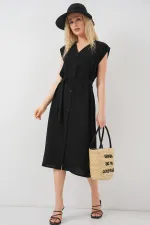 Women's Sleeveless Belted Ayrobin Dress 2568 - Black