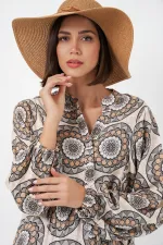 Robe longue hijab à motifs pour femme 2585 - Beige clair