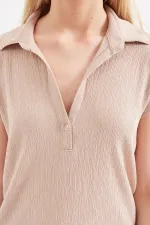 20123 Polo Collar Knitted Blouse - Beige 20123 Polo Collar Knitted Blouse - Beige