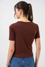 Chemisier Sandy à manches courtes et détails froncés 945 - Marron