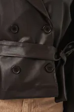 Kadin Kısa Suni Deri Ceket 1058 - Kahverengi