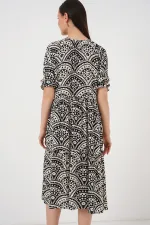 Robe à motifs à manches courtes pour femme 2553 - Noir