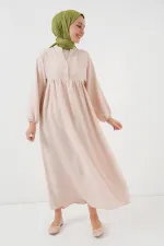 Kadın Uzun Tesettür Elbise 2525 - Krem