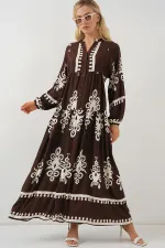 Robe hijab à motifs authentiques 2423 - Marron foncé