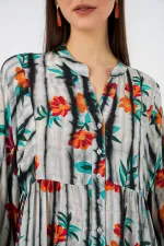 Kadın Desenli Uzun Tesettür Elbise 2585 - K. Antrasit