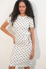Women's Polka Dot Dress with Bow Detail 2617 - White Women's Polka Dot Dress with Bow Detail 2617 - White