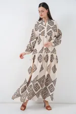 Robe longue hijab à motifs pour femme 2585 - Écru