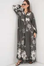 Robe longue hijab à motifs pour femme 2585 - Anthracite