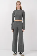 Ensemble pull court et pantalon en maille pour femme 15905 - Gris fumé