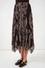 Jupe asymétrique en tulle et mousseline pour femme 8061 - Marron