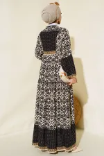 Robe hijab en viscose à motifs crème et noir pour femme 2423