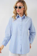 Chemise rayée oversize pour femme 20332 - Bleu foncé