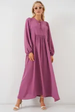 Women's Balloon Sleeve Long Hijab Dress 2464 - Rose Pink