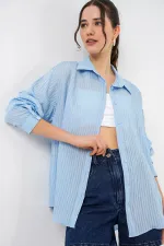 Kadın Uzun Oversize Gömlek 20320 - Mavi