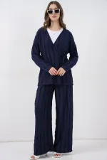 Kadın Örme Kimono Pantolon İkili Takım 30067 - Lacivert