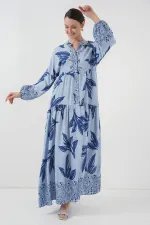 Robe hijab à motifs authentiques 2423 - Bleu marine