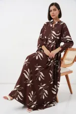 Robe longue hijab à motifs pour femme 2585 - F.KAHVE