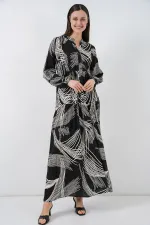Robe longue hijab à motifs pour femme 2585 - Noir (taille M)