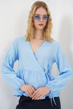 Kadın Yandan Bağlamalı Uzun Kollu Bluz 996 - Mavi