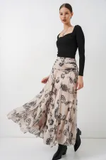 Jupe en mousseline à motifs pour femme 8057 - Crème