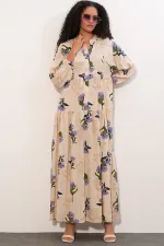 Women's Patterned Long Hijab Dress 2585 - Light Lilac Women's Patterned Long Hijab Dress 2585 - Light Lilac