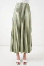 8009 Deri Görünümlü Piliseli Etek - Mint