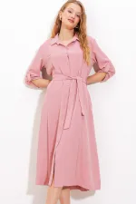 Robe-chemise ceinturée couleur poudre pour femme 2442