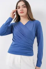 939 Wrap Neck Sandy Blouse - Indigo
