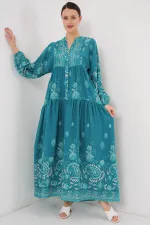 Robe hijab à motifs authentiques 2423 - Turquoise