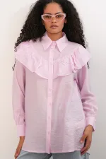 Women's Ruffle Detail Shirt Tunic 5994 - Powder Pink