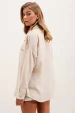 Chemise oversize en lin à poche unique 20153 - Crème