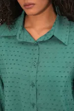 Women's Oversize Patterned Shirt 20379 - Emerald Green Women's Oversize Patterned Shirt 20379 - Emerald Green