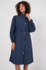 5939 Lined Long Trench Coat - Navy Blue