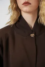 Women's One-Button Oversize Blazer Jacket 0749 - Brown