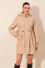 Manteau à capuche en fausse fourrure 9129 - Beige
