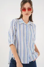 Women's Striped Short Sleeve Shirt 20345 - Blue