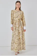 Robe longue ceinturée pour femme 2584 - B.Jaune