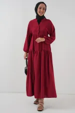 2527 Kadın Uzun Tesettür Elbise - Bordo