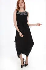 1512 Embroidered Front Dress - Black