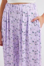 6665 Desenli Şalvar Pantolon - Lila