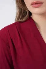 Kadın Omuz Vatkalı Kruvaze Yaka Bluz 942 - Bordo