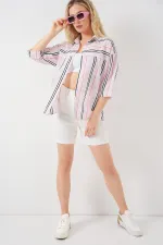 Chemise rayée à manches courtes pour femme 20344 - Rose