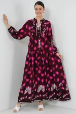 Robe hijab à motifs authentiques 2423 - Bordeaux - Fuchsia