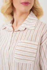 Chemise courte rayée pour femme 20342 - Beige