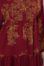 Robe hijab bordeaux à motifs dorés 2423
