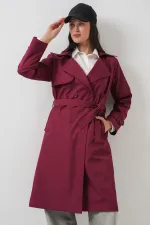 5918 Double-breasted Trench Coat - Claret Red